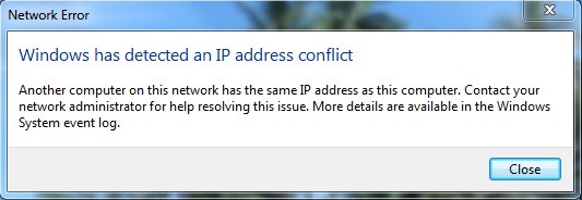 Windows has Detected an IP Address Conflict